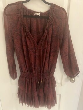 LoveShackFancy Burgundy Paisley Ruffled Mini Dress